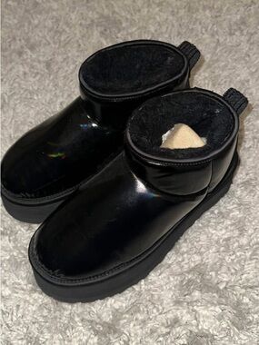 UGG Black Patent Shearling-Lined Ankle Boots